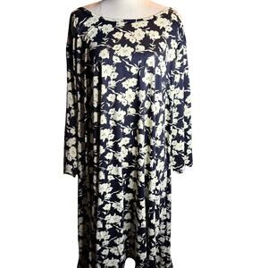 Ellos Black & Buttercup Yellow Floral Swing Dress, Plus Size 5XL